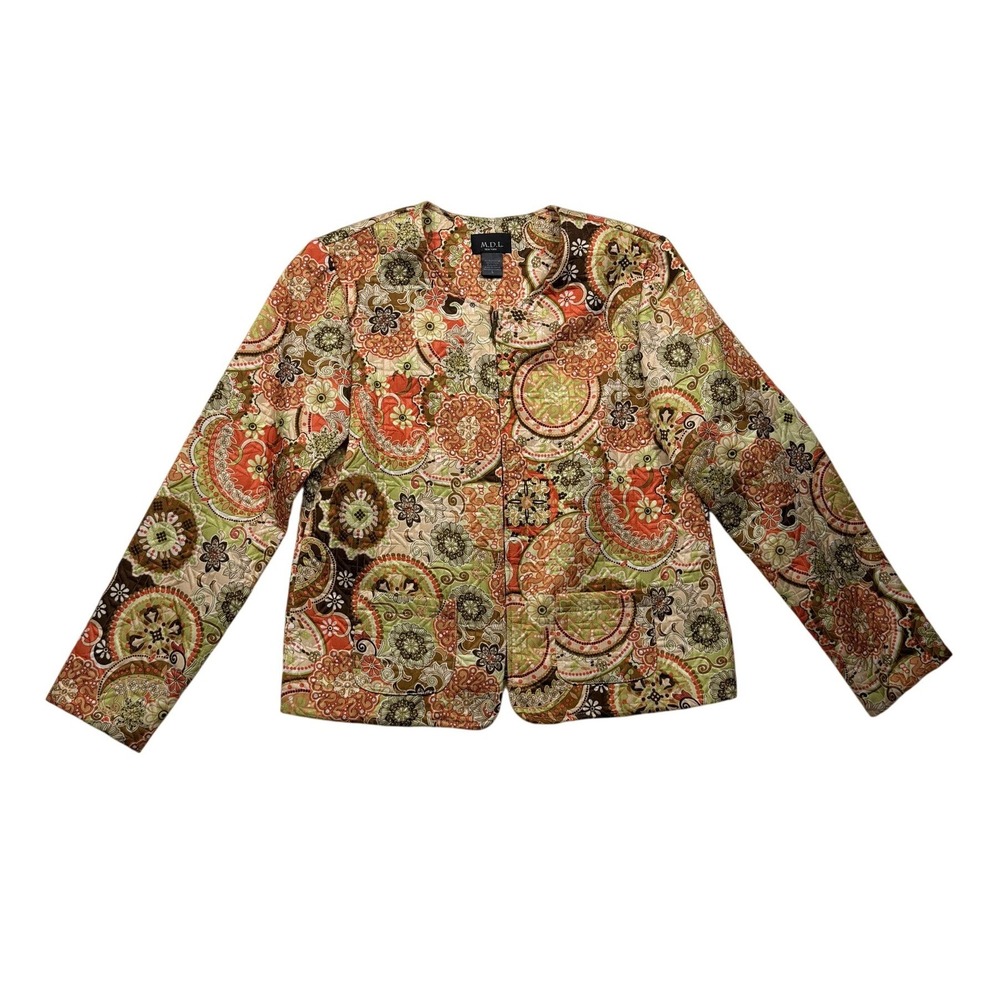 M.D.L. New York Quilted Paisley Jacket M/L Floral Boho Art to Wear Y2K
